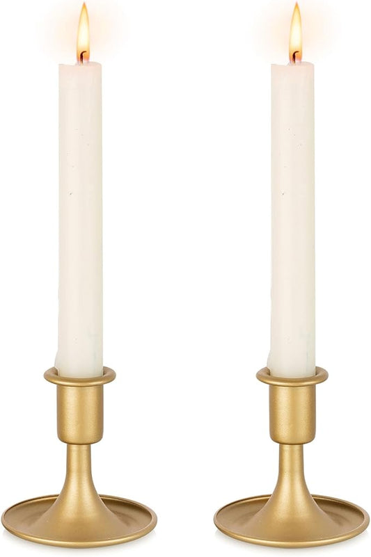 Gold Taper Candle Holder Vintage: Small Candle Sticks Holder Decor Brass Candlestick Holders for Home Dinning Table Wedding Centerpiece Holiday Party Chrismas Mantel Set of 2