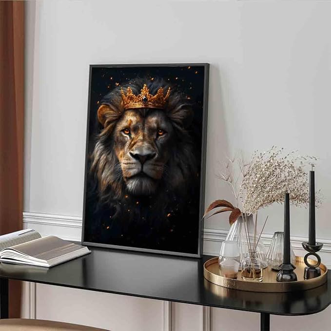 The Lion Of Judah Wall Art Lion King Canvas Jesus Christ Picture Christian Poster Gold Crown Wall Art Animal Portrait Prints Wild Animal Pictures Black And Gold Animal Print Decor 16x24inch No Frame