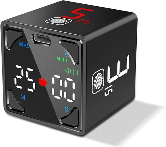 Pomodoro Timer Cube, Productivity Timer, Pause & Resume, Silent, Vibrate & Adjustable Sound Alert, for ADHD, Task, Work, Study, 1/3/5/10/15/25/45/60min & Custom Countdown, Black