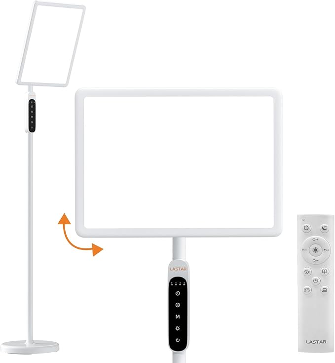LASTAR Light Therapy Lamp for Living Room, 12000LUX Full Spectrum, Remote Control/4 Color Temperature/5 Brightness/4 Timer/3 Height Standing Sunlight Floor Lamp
