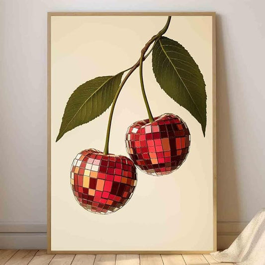 Disco Cherry Wall Art Disco Ball Picture Cherry Preppy Print Trendy Aesthetic Wall Art Preppy Aesthetic Pictures Red Picture Ball Funny Poster Dorm Girls Room Party Theme Bar Decor 16x24inch No Frame