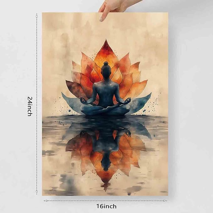 Yoga Lotus Wall Art Meditation Yoga Posters Watercolor Lotus Wall Art Abstract Flower Canvas Spiritual Posters Chakra Meditation Poster Zen Artwork Vintage Painting Room Decor 16x24inch No Frame