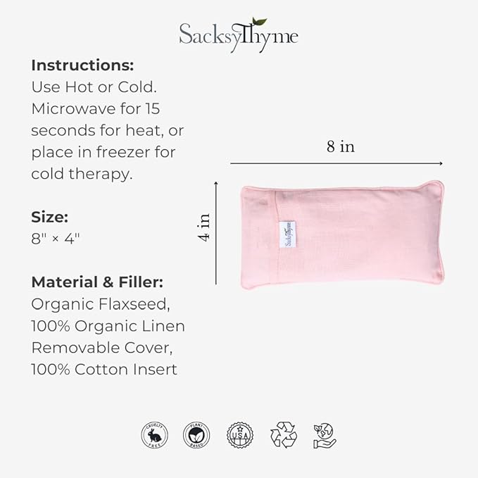 Sacksy Thyme Organic Linen Eye Pillow - Lavender & Flaxseed for Relaxation, Yoga, Stress Relief - Microwavable Heating Pad & Cool Compress - Made in USA - Gifts for Meditation