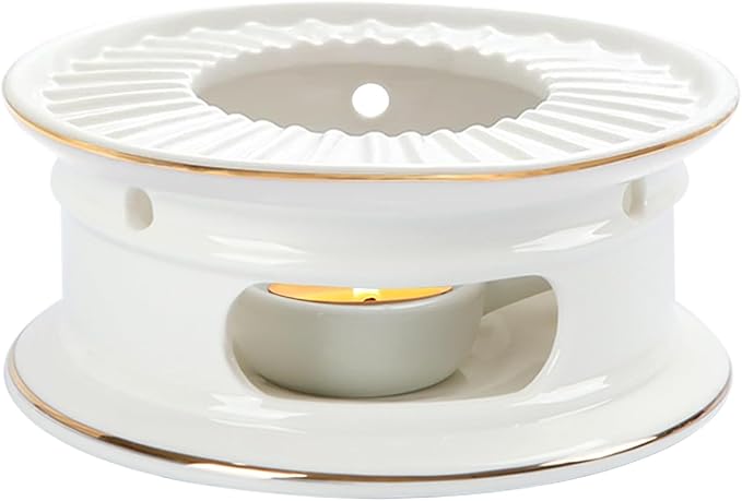 KAYCROWN Teapot Warmer, Ceramic Tea Warmer with Tealight Holder, Teapot Heater for Heating Coffee, Milk, Tea Light Heater, Candle Warmer (White)