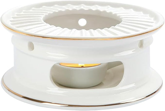 KAYCROWN Teapot Warmer, Ceramic Tea Warmer with Tealight Holder, Teapot Heater for Heating Coffee, Milk, Tea Light Heater, Candle Warmer (White)