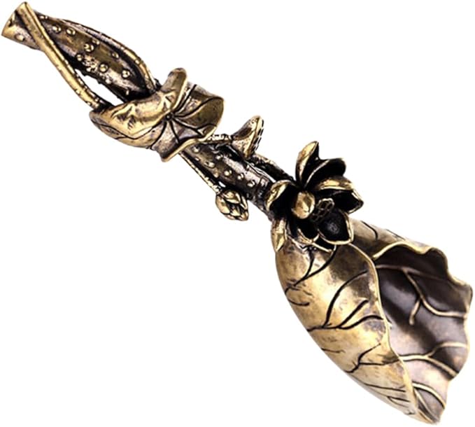 Vintage Tea Scoops Lotus Leaf Shape Loose Leaf Tea Copper Brass Tea Shovel Decorative Measuring Shovel for Coffee Powder Condiments Sugar Pets Food