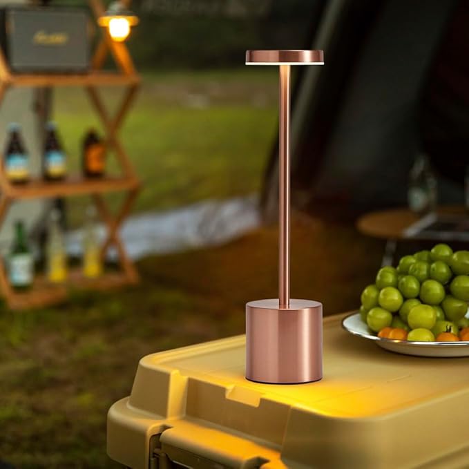 2 Pack Rechargeable Cordless Table Lamps, Portable 5000mAh Battery Table Light, 3 Color Stepless Dimming LED Table Light with Memory Function, Touch Lamp For Outdoor/Patio/Restaurant(Rose Gold)