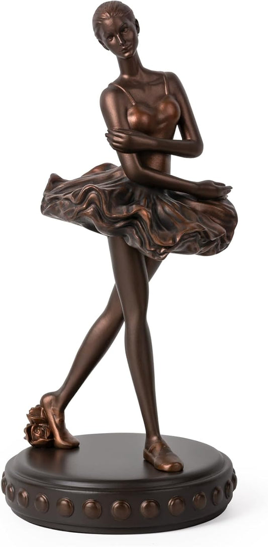 Ballerina Figurines, Ballerina Dancer Statues Resin Sculpture Vintage Home Decor, Ballet Dance Girl Ornament for Shelves Home Office Decor (Bronze)