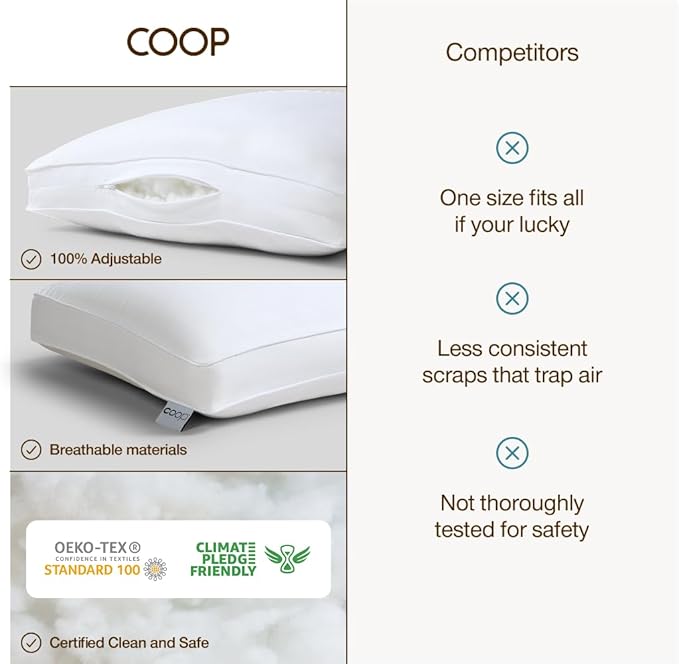 Coop Home Goods Essence Down Alternative Pillow Set of 2, King Size, Best Pillows for Sleeping, Adjustable Alternative to Down Pillows, Luxury Hotel Pillow for Back, Stomach or Side Sleepers