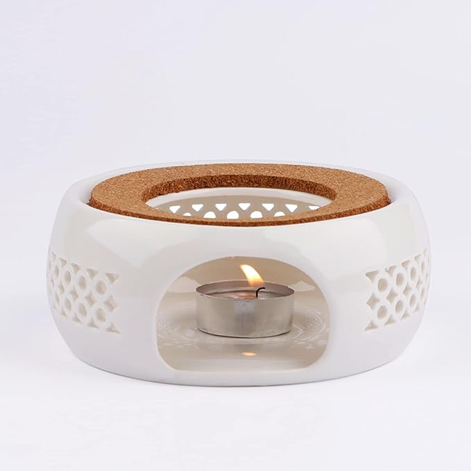Teapot Warmer, Ceramic Teapot Heater with Cork Cushion Coffee Tea Warmer for Glass, Stainless Steel, Ceramic Teapot and Other Heatproof Dish Warming Use