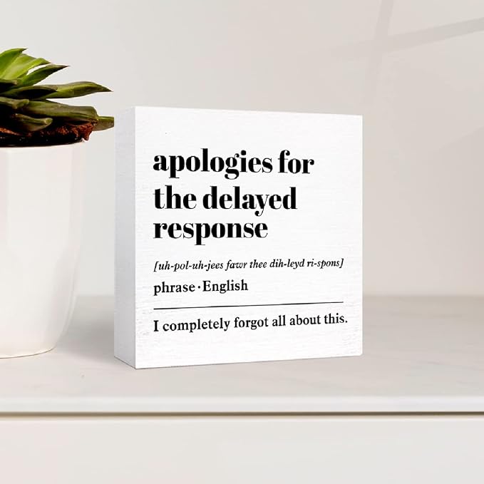 Funny Office Wood Box Sign Apologies for the Delayed Response Definition Wooden Block Sign Humorous Office Desk Décor for Home Office Cubicle Table Décor,Office Gift for Friend Coworker Employee