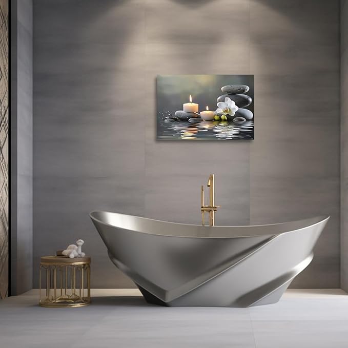 CGXLB Zen Stone Wall Art Candles & Orchid Painting Serene Water Decor for Spa Bathroom Bedroom Meditation Room 28"x42"