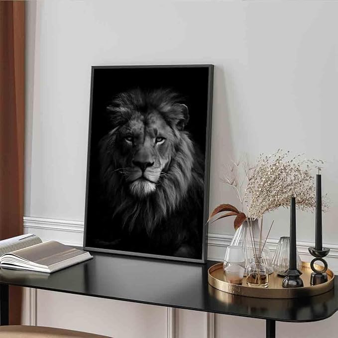 Black And White Wild Animal Pictures African Painting Lion Head Painting Wild Animal Posters Animals Portrait poster Black And White Lion Canvas Wall Art Modern Abstract Room Decor 16x24inch No Frame