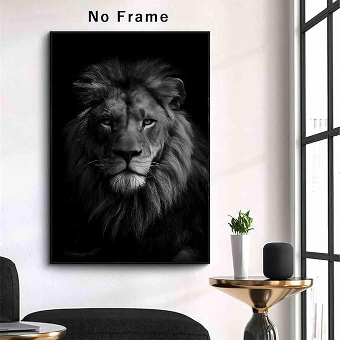 Black And White Wild Animal Pictures African Painting Lion Head Painting Wild Animal Posters Animals Portrait poster Black And White Lion Canvas Wall Art Modern Abstract Room Decor 16x24inch No Frame