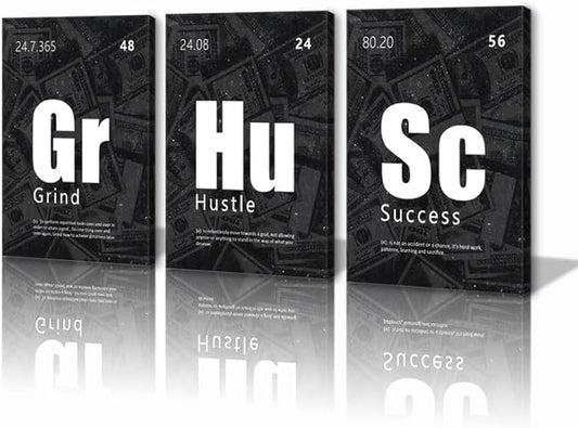 KAWAHONE Motivational Wall Art Success Posters-Grind Hustle Success Inspirational Quotes Canvas Prints for Office, Home Office, Living Room