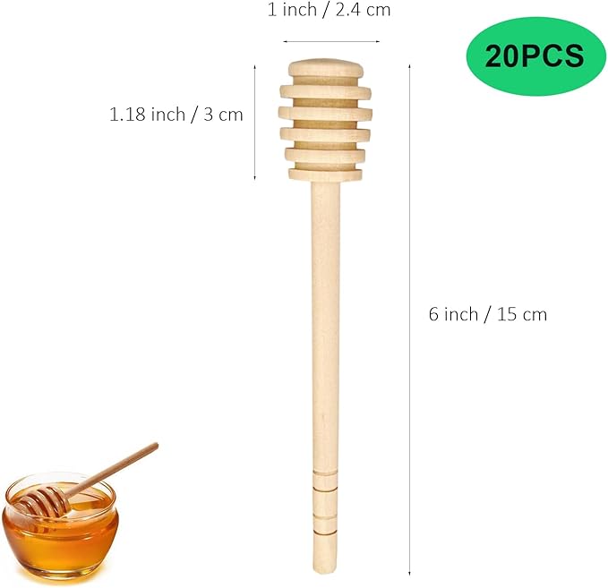 Wooden Honey Dipper Stick Collecting Dispensing Drizzling Jam Portable Wedding Party (15cm, 20)