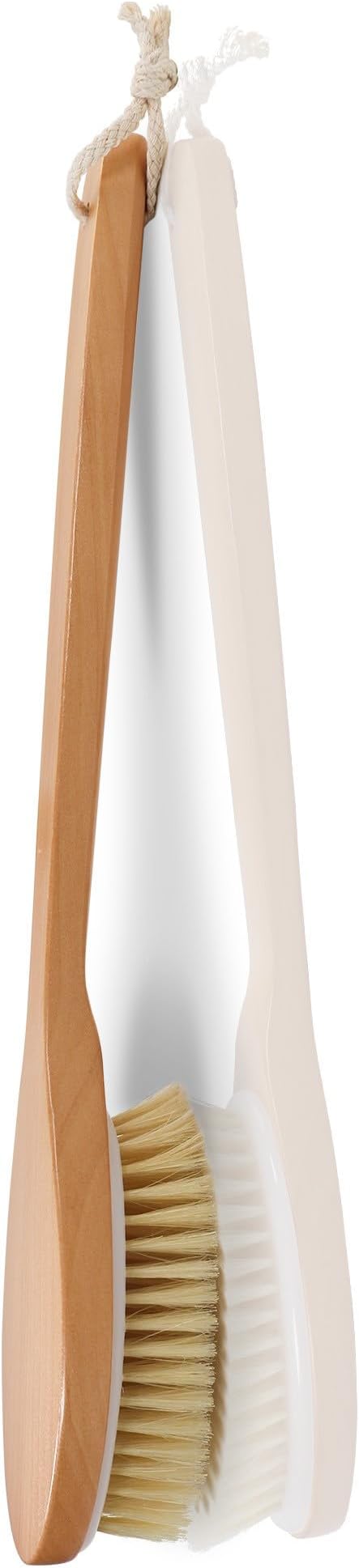 OWIIZI Bath Brushes with Soft and Natural Bristles Antiskid Wooden Long Handle Shower Body Scrubber for Wet or Dry Exfoliating,Back Scrub Deep Cleanse