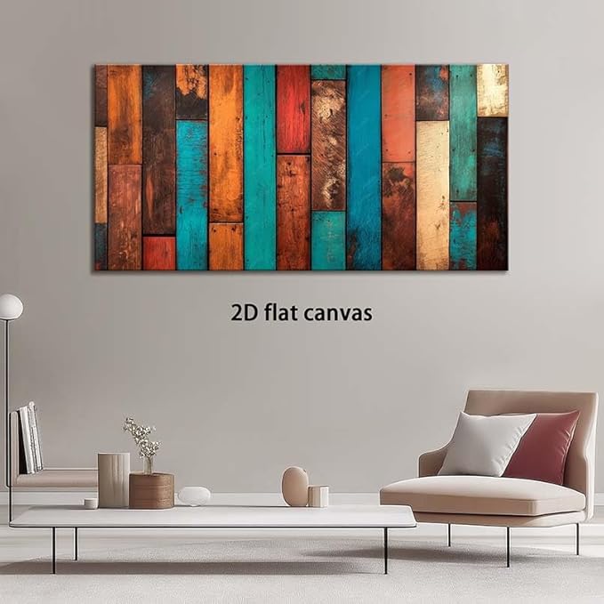 ZESTRILIA Reclaimed Wood Planks Canvas Wall Art for Living Room Office Rustic Mosaic Colorful Canvas Artwork Living Room Dining Entryway Room Décor
