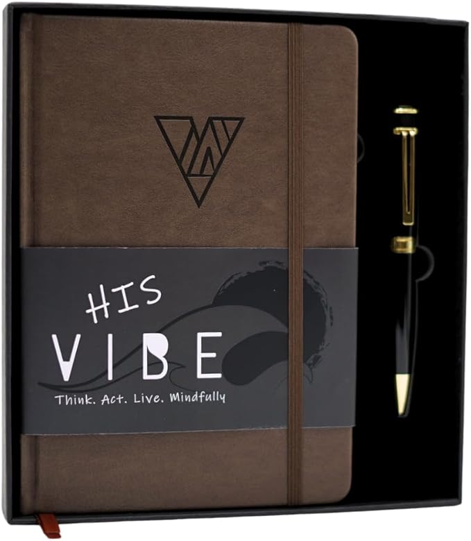 The Vibe Journal and Pen Gift Set: 13-Week Guided Mindfulness Journal for Men | Thoughtful Daily Prompts, Practical Exercises, and Habit-Building Tools | A5 Size | Premium Self-Care and Writing Gift