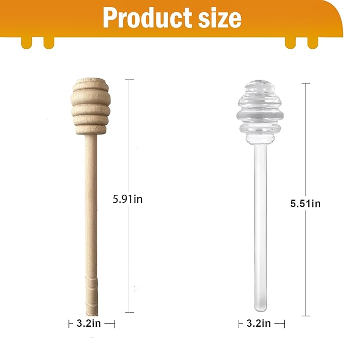 2 Pcs Honey Dipper Sticks for Honey Jar,Glass and Wooden Honey Dipper,Honeycomb Stick for Honey Pot Jar