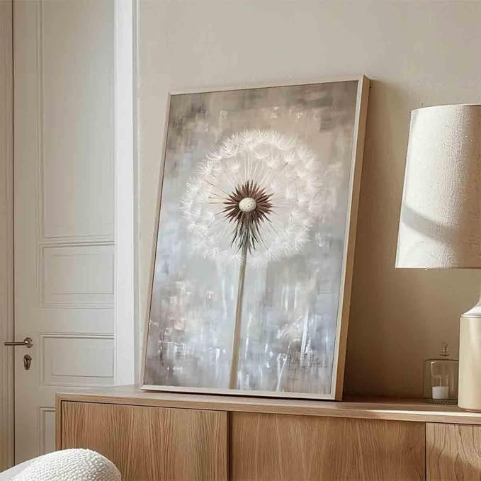 Dandelion Prints Wall Art Vintage Dandelion Poster White Flower Picture Grey And White Abstract Wall Art Abstract Flower Canvas Wildflower Painting Farmhouse Rustic Floral Room Decor 16x24in No Frame