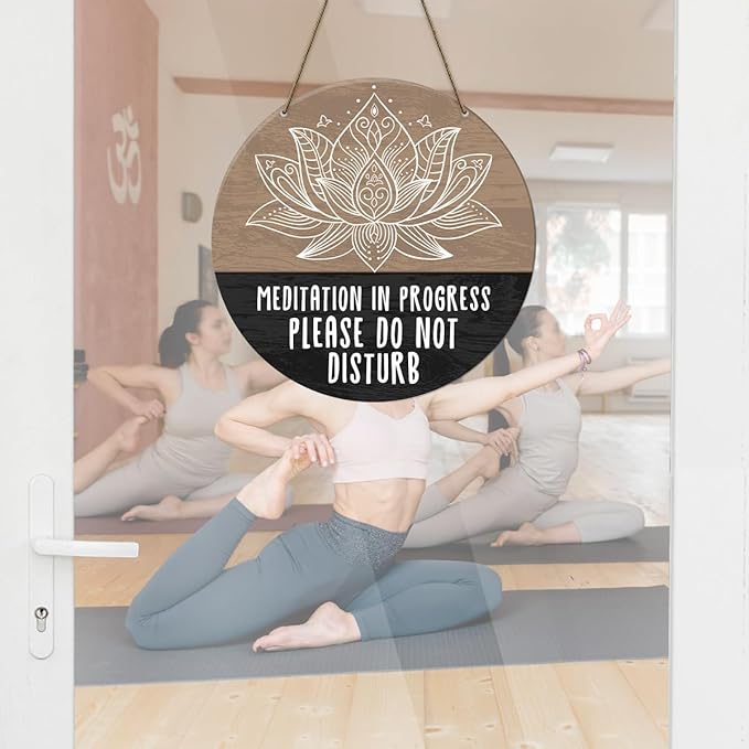 Meditation Room Decor Sign, Yoga Studio Wall Decoration Home Gym Spiritual Room Zen Den Hanging Decor Sign, Please Do Not Disturb Sign, Gifts for Yoga Instructor Lover, Meditation in Progress