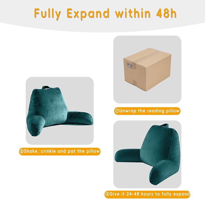 Reading Pillow for Sitting in Bed Adult, Reading Pillow with Shredded Memory Foam, Bed Pillow with Washable Cover, Back Pillow Sitting Up with Extend Arms, Prussian Blue, X-Large