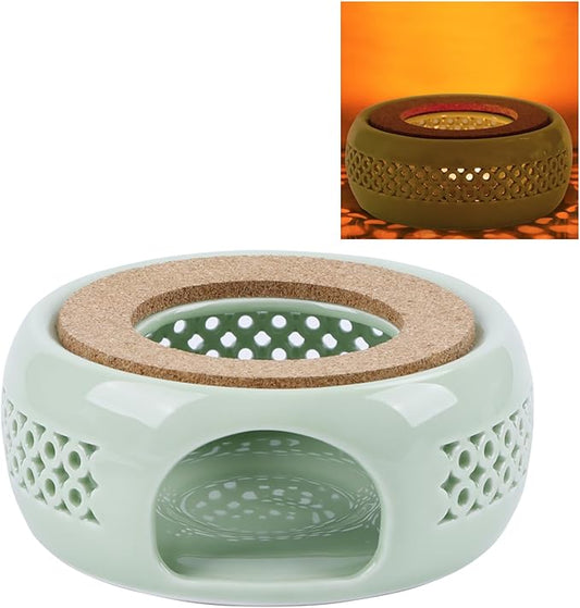 Teapot Warmer, Ceramic Teapot Heater with Cork Cushion Coffee Tea Warmer for Glass, Stainless Steel, Ceramic Teapot and Other Heatproof Dish Warming Use, Green