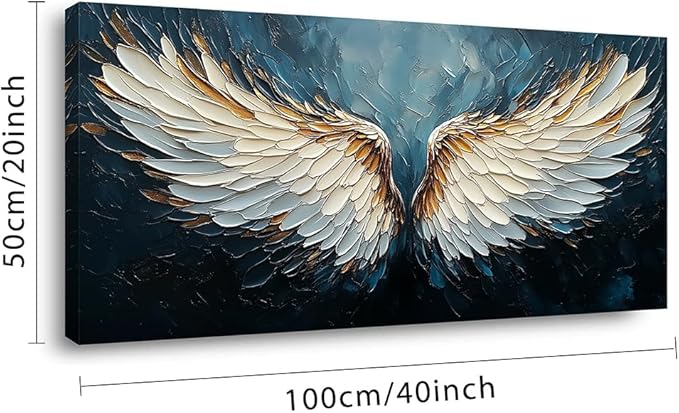 ZESTRILIA Angel Wings Wall Art Blue Oil Painting Reproduction Print Modern Abstract Canvas Paintings Waterproof Artwork Picture for Living Room Bedroom Home Office Kitchen Décor (20x40inch)