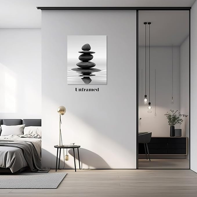DCMVJHZV Black and White Bathroom Poster Stones in the water Wall Art Zen Bathroom Wall Decor Yoga Meditation Picture Print Spa Room Bedroom Living Room Wall Painting(16"x24" Unframed)
