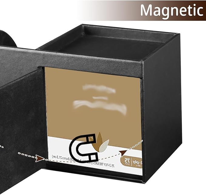 Leather Square Tissue Box Cover with Storage Tray,Cube Tissue Box Holder,Modern Facial Paper Organizer with Remote Control Holder for Bathroom,Vanity Countertop,End Table NightStand Home Office.Black