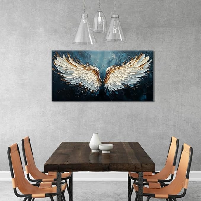 ZESTRILIA Angel Wings Wall Art Blue Oil Painting Reproduction Print Modern Abstract Canvas Paintings Waterproof Artwork Picture for Living Room Bedroom Home Office Kitchen Décor (20x40inch)