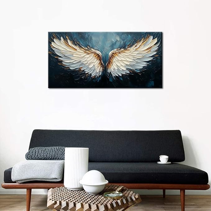 ZESTRILIA Angel Wings Wall Art Blue Oil Painting Reproduction Print Modern Abstract Canvas Paintings Waterproof Artwork Picture for Living Room Bedroom Home Office Kitchen Décor (20x40inch)