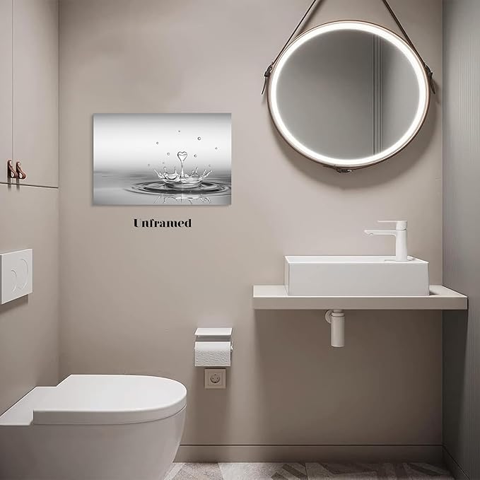 DCMVJHZV Heart Drop Bathroom Poster Black and White Bathroom Wall Art Zen Painting Wall Decor Yoga Meditation Picture Print Spa Room Bedroom Living Room Decorations(12"x16" Unframed)
