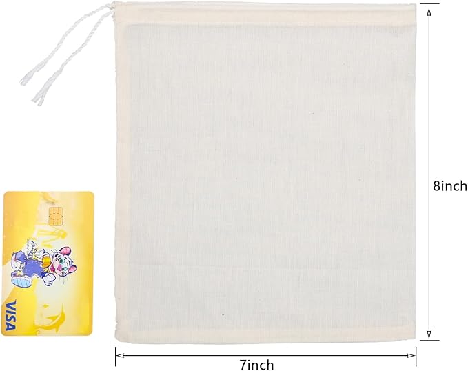 10Pcs Reusable Tea Filter Bag, Soup, Bone Broth Brew, Spice, Muslin Strainer, Natural Unbleached Cotton Cheesecloth Bags for Cold Brew Coffee (7x8inch)