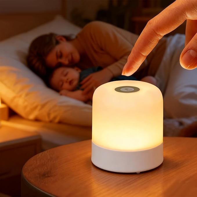 Portable Baby Night Light, 3-Color Dimmable, 2400mAh Rechargeable Touch Nightlight, Small LED Nursery Lamp, for Kids, Adults