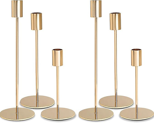Gold Candlestick Holders Bulk for Taper Candles Decorative Metal Candelabra Candle Holders Fit 0.8 Inch Diameter Candles Gold Taper Candle Stands for Wedding Home Party Table Decor (Set of 6)