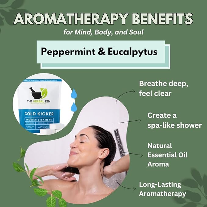 Cold Kicker Shower Steamers Aromatherapy for Sinus Relief - USA Made - Peppermint & Eucalyptus Shower Bomb Tablets – Self Care Gifts for Women and Men – Soothing Natural Essential Oils (10 Pack)