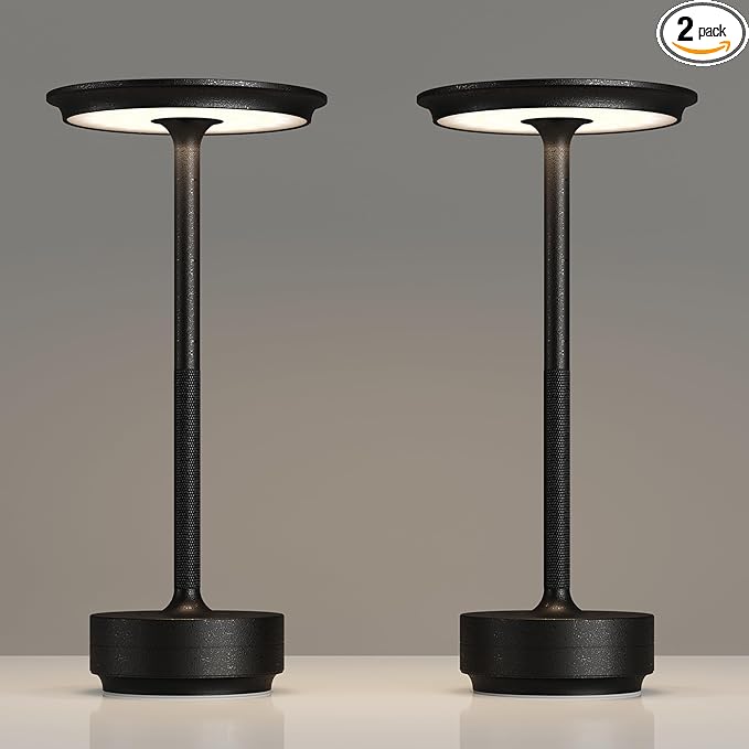2 Pack Rechargeable Table Lamps Cordless, Portable 5000mAh Outdoor Table Light, 3 Color Stepless Dimming LED Table Lamp with Memory Function, for Home/Dinner/Patio/Restaurant.(Diamond Black)
