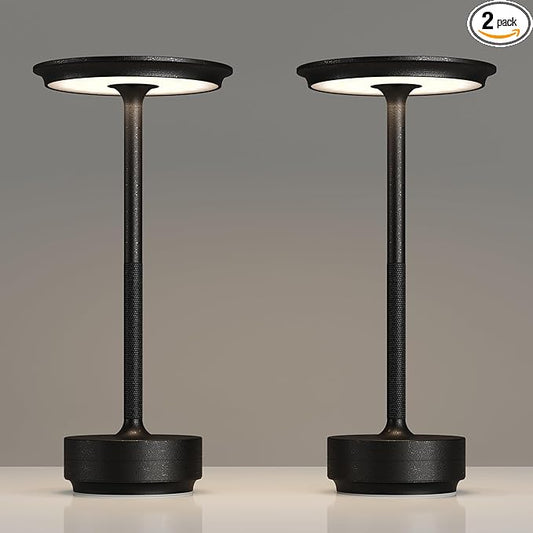 2 Pack Rechargeable Table Lamps Cordless, Portable 5000mAh Outdoor Table Light, 3 Color Stepless Dimming LED Table Lamp with Memory Function, for Home/Dinner/Patio/Restaurant.(Diamond Black)