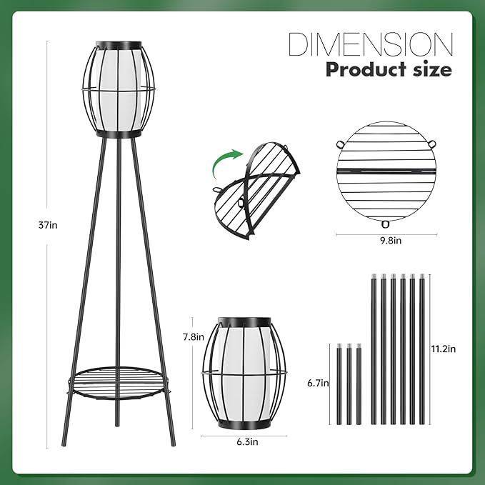 Outdoor Solar Lights with Plant Stands, 37" Metal Solar Powered Outdoor Floor Lamp Waterproof Auto On/Off, Outdoor Floor Lamps for Yard Deck Patio Porch Walkway Driveway Garden Decor