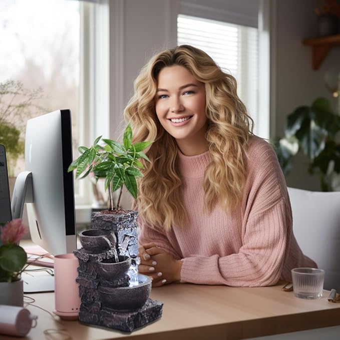 Indoor Tabletop Fountain Waterfall Meditation Exquisite Meditation Desk Water Decorative Zen Fountain Office and Home Decoration Grow Plant/Herbs by Yourself