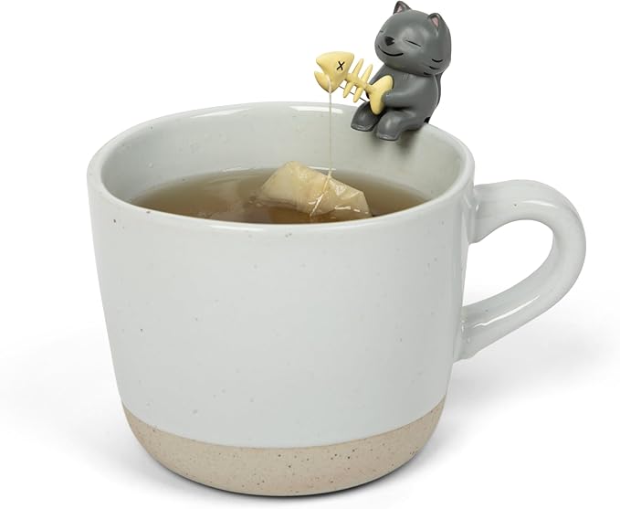 Tea Mates - 1pc Cute Fishing Cat - Tea Bag Holder and String Rest - Tea Accessory for Cup and Mug - Unique Funny Novelty Toy Gift Idea - Animal Figurine Drink Marker