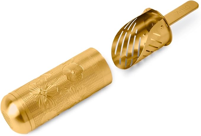 Stainless Steel Tea Infuser Stick with Scoop Lid for Loose Leaf Tea | Gold Reusable Tea Steeper Strainer, Long Handle Pipe Filter | Elegant Tea Accessory Gift for Tea Lovers