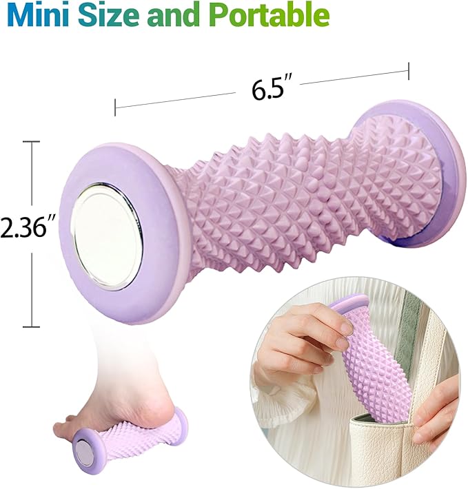 Ergonomic Foot Massager Roller - for Plantar Fasciitis Relief, Portable Reflexology Tool (Pink)