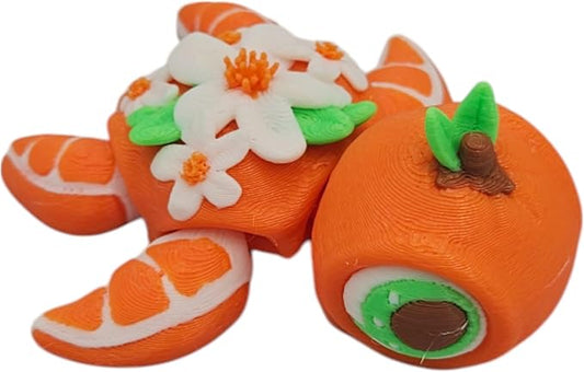 Articulating Turtle Fidget Animal Figurines – Unique 3D Printed Collectibles, Poseable Desk Animals For Adults, Stress Relief and Display Gift (ORANGE BLOSSOM TURTLE)