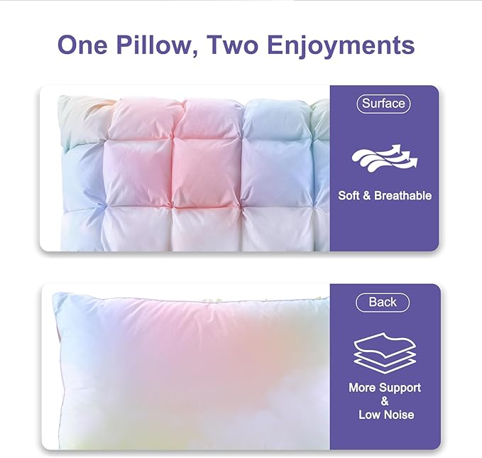 YOUR MOON Super Support Soft Down-Alternative Pillow King Size, Fluffy Soft Luxury Hotel Gel Sleeping Pillows, Bed Pillows for Side Sleepers(Rainbow)