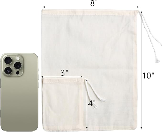 Eketirry Spice Bags, 20pcs Reusable Empty Tea Bags, Muslin Strainer Bags, Soup Bags for Cooking, Natural Cotton Fine Mesh Cheesecloth Bags for Cold Brew Coffee(3 x4" &8 x10")