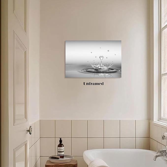 DCMVJHZV Heart Drop Bathroom Poster Black and White Bathroom Wall Art Zen Painting Wall Decor Yoga Meditation Picture Print Spa Room Bedroom Living Room Decorations(12"x16" Unframed)