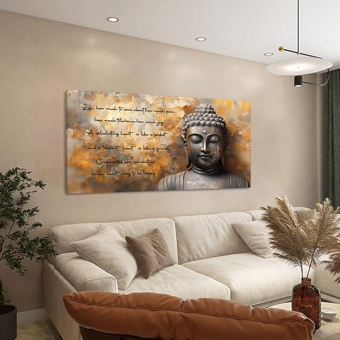 ZESTRILIA Zen Buddha Wall Art for Living Room Office Tan Brown Buda Life Quotes Canvas Painting Prints Calming Buddhist Artwork Family Bedroom Decor Extra Large (58x28 Inches)